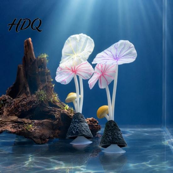 Underwater Silicone Leaves Aquarium Artificial Plant Ornament Soft Lotus Leaves Suction Cup Glow Decoration in The Dark Safe Accessory for