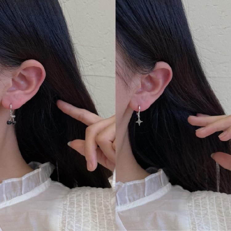 Heart-shape Drop Dangle Earrings Aesthetic Metal Ear Buckles Cherry Zircon Bear Rabbit Tassel Earring Asymmetry Jewelry