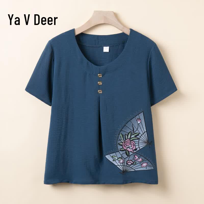 Yalu Women s Middle-aged & Elderly Short Sleeve Rayon Set 4XL