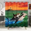 Unique Cat Riding Shark Shower Curtain - Waterproof, Mildew-Resistant With Ocean Adventure Design For A Quirky And Fun Bathroom