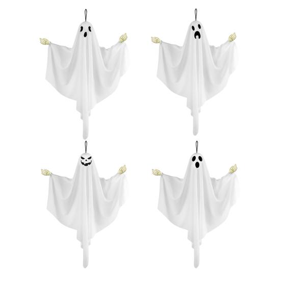 Hanging Ghost Decoration Halloween Outdoor Flying White Cloth Ghost with Bendable Skeleton Hands for Front Porch Yard Tree Decor