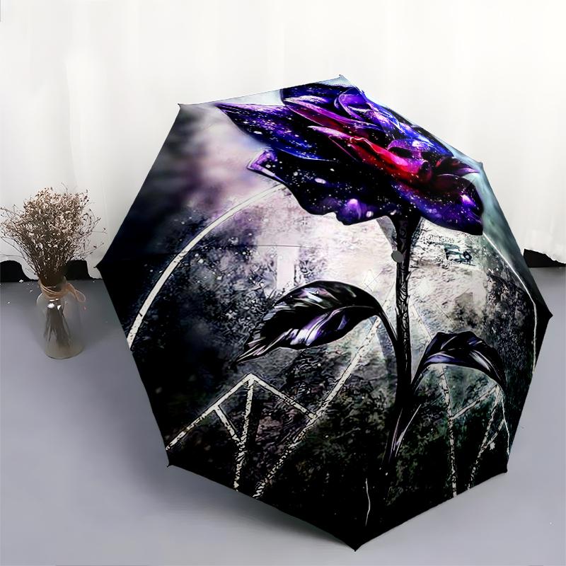 1 PC Automatic Folding Umbrella - Vintage flowers Pattern, Portable & Foldable Design with 8 Ribs, Christmas Birthday Gifts
