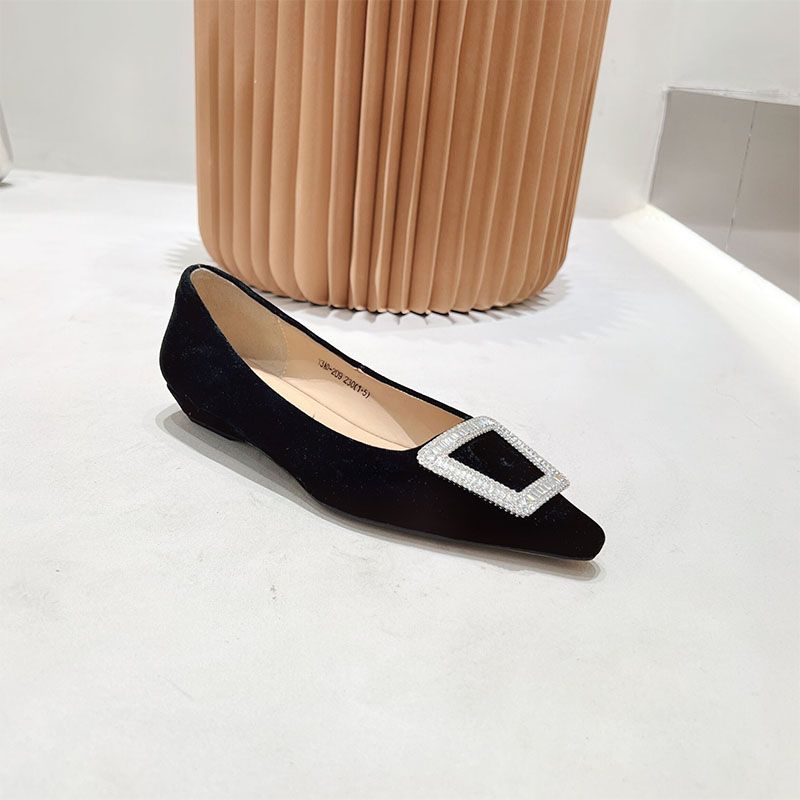 Fashion Women's Shoes Flats 2025 Spring Autumn New Fashion Pointed Shallow Cut Shoes Rhinestone Buckle Comfortable Low Heel Shoes Ladies