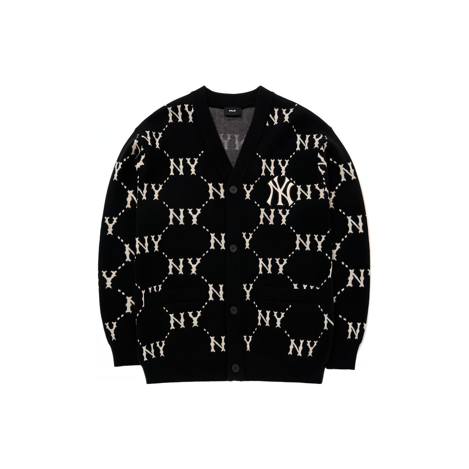 MLB Old Flower Sweaters Unisex Black V neck Moderate Cardigan 3AKCM0224-50BKS L