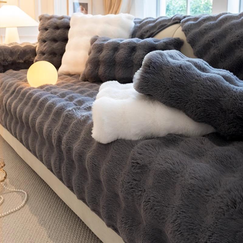 Protiskluzový polštář na pohovku, potah na pohovku, zimní teplý chlupatý potah na tlusté plyšové rohože na pohovku