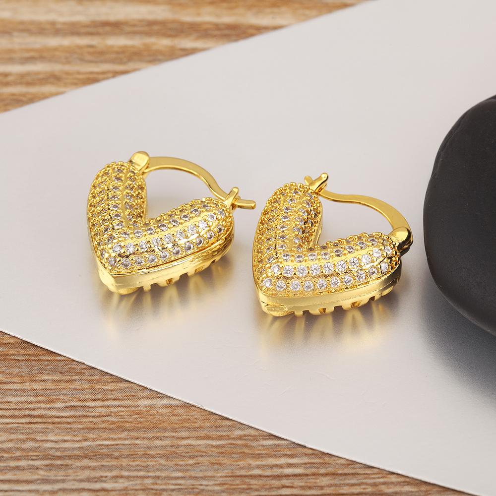 

Nidin High Quality Heart Shape Inlaid Rhinestones Fine Stud Earrings For Women Elegant Aesthetic Ear Jewelry Accessories Gifts золотой