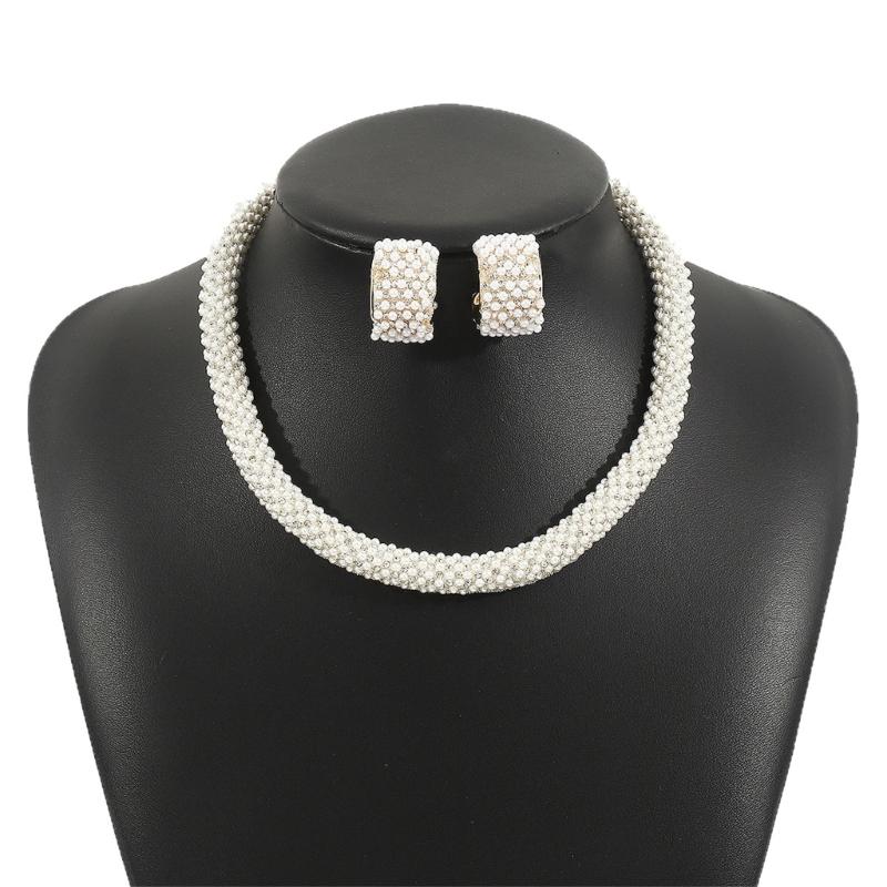Rhinestones And Pearls Jewelry Set Versatile For Weddings Event Lightweight Design Celebration Necklace Ear Studs