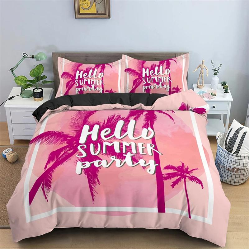 Tropical Coconut Palm Tree Duvet Cover King Queen Size Hawaii Sunset Bedding Set 3pcs Polyester Quilt Cover