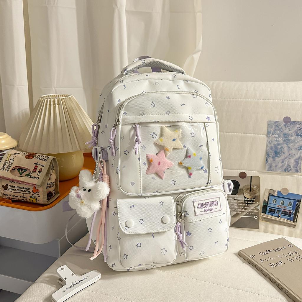 Schoolbag, Korean-style INS star print backpack, high-aesthetic sweet-style two-piece backpack for grades 1-1 for primary and secondary school