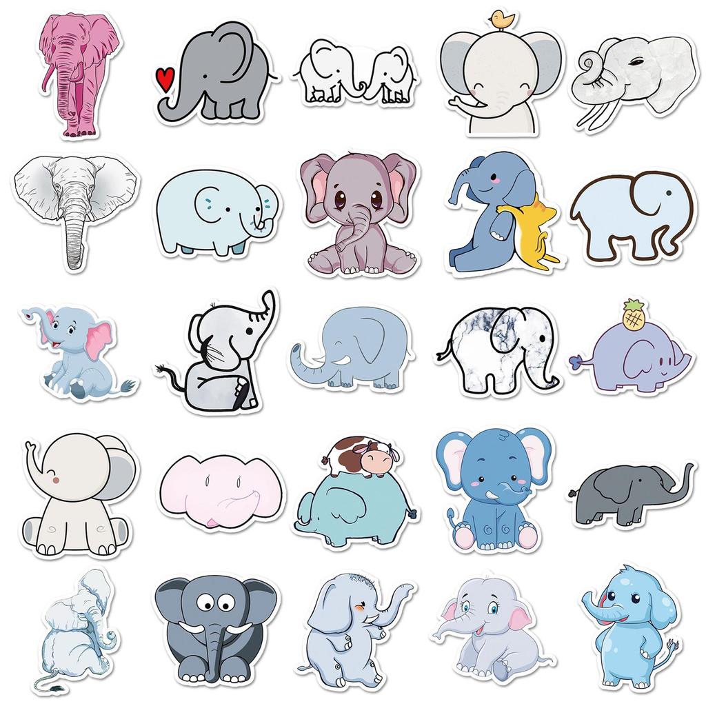 50 Cute Elephant Graffiti Cartoon Animal Stickers: Waterproof for Skateboards, Luggage, Water Bottles