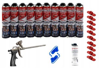 Polynor Pro Spray Foam Pure 750 Ml - Starter Set 24 Pcs., 10 Cans for Thermal Insulation of Walls, Ceilings and Garage