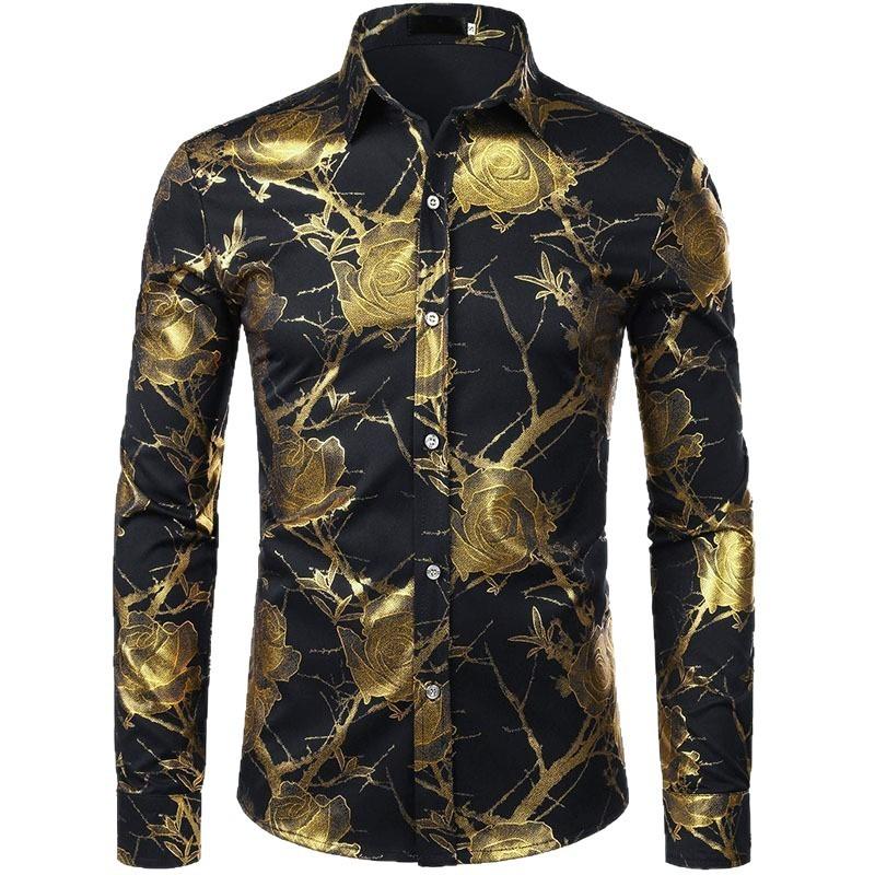 

Men s Luxury Metallic Floral Button Down Dress Shirt 3XL жовтий