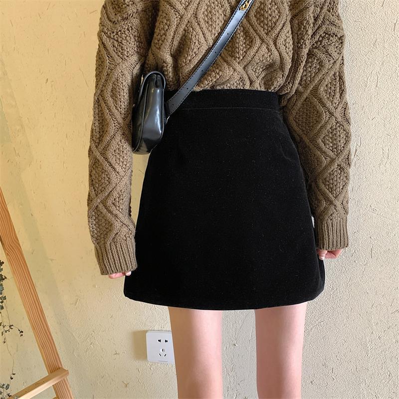 

Plus Size High Waist Deerskin A-Line Skirt - Autumn/Winter European Style S 80-95 lbs