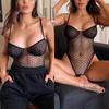 Seksowne pajacyki z wysokim stanem kobieta przepuszczalne siatkowe body Polka Dot kombinezony bielizna erotyczna damska przezroczysta bielizna