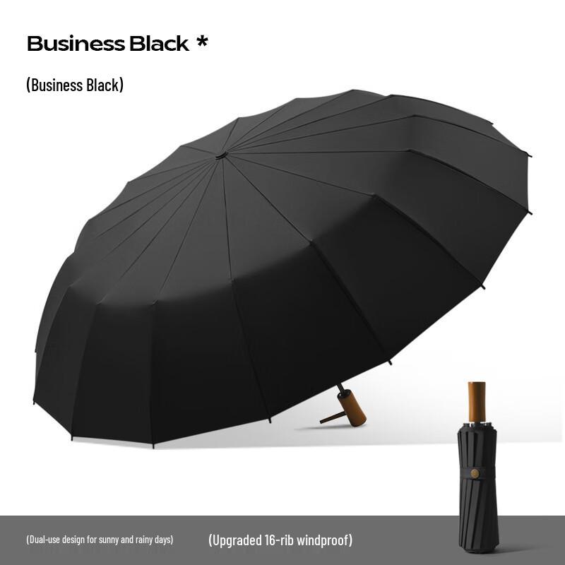 Kardano Men s 16-Rib Automatic Tri-Fold Umbrella with Wooden Handle