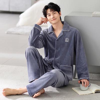 Autumn And Winter Pajamas Men'S Coral Fleece Thickened Fleece Spring And Autumn Warm Thin Island Fleece Large Size Loungewear Set