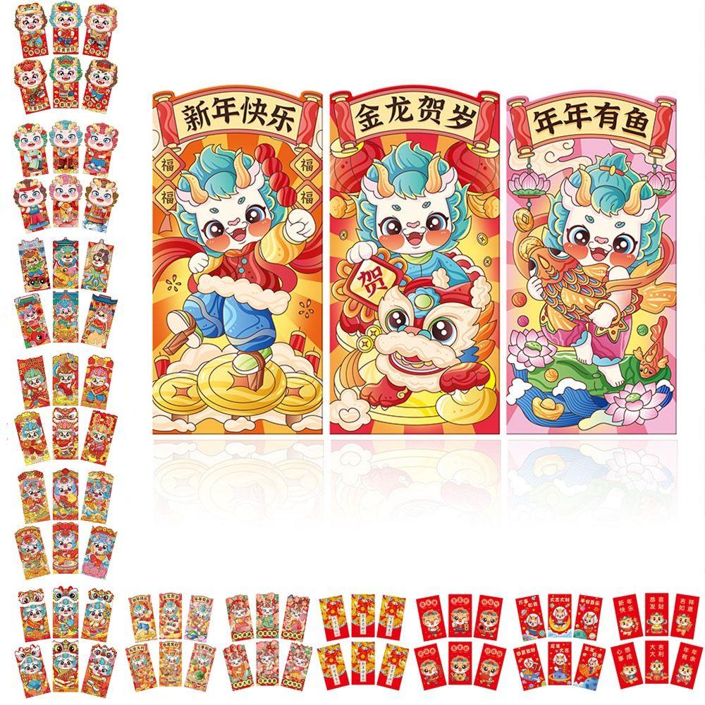 

6шт мультфильм дракон новогодние деньги красный конверт традиционный счастливый карманный бонус денег