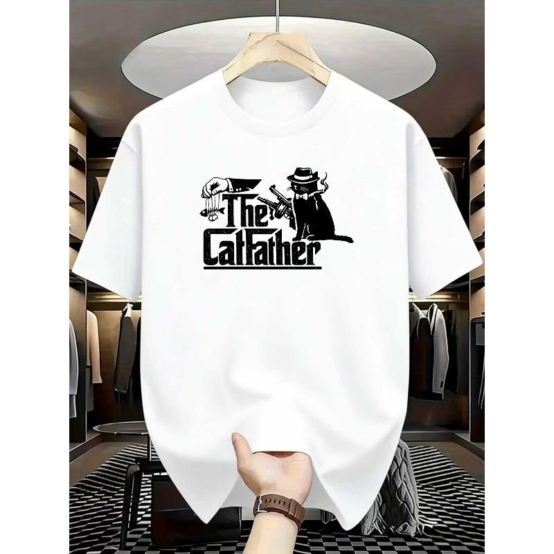 European Size Men's 3D Cat Graphic T-Shirt , Soft Polyester Blend Crew Neck Tee, Casual All-Season Knit Fabric, Regular Fit for Cat Lovers
