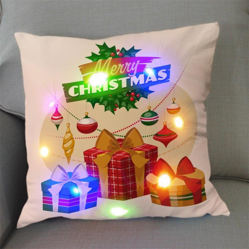 1Pc Christmas Led Pillow Case Size 45X45Cm40X40Cm Santa Claus Printed Christmas Pillow Covers For Christmas Decorations