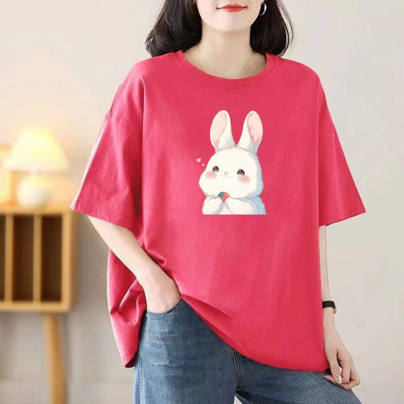 Loose Cotton Short-sleeved T-shirt Ladies Summer New Blouse Women Round Neck