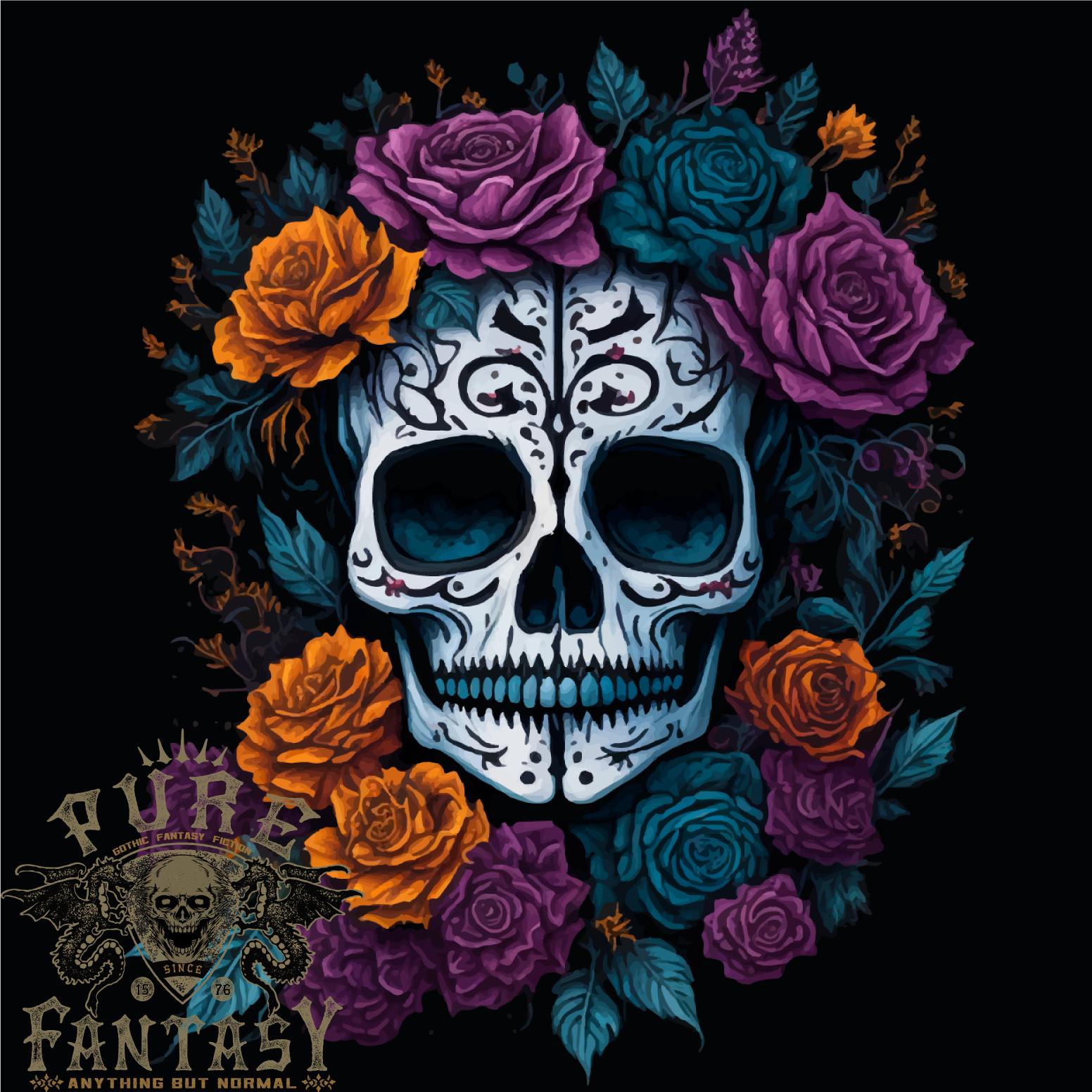 26 A Sugar Skull With Roses Day of the Dead DOTD Mens T-Shirt 100% Cotton Unisex T-Shirt XL