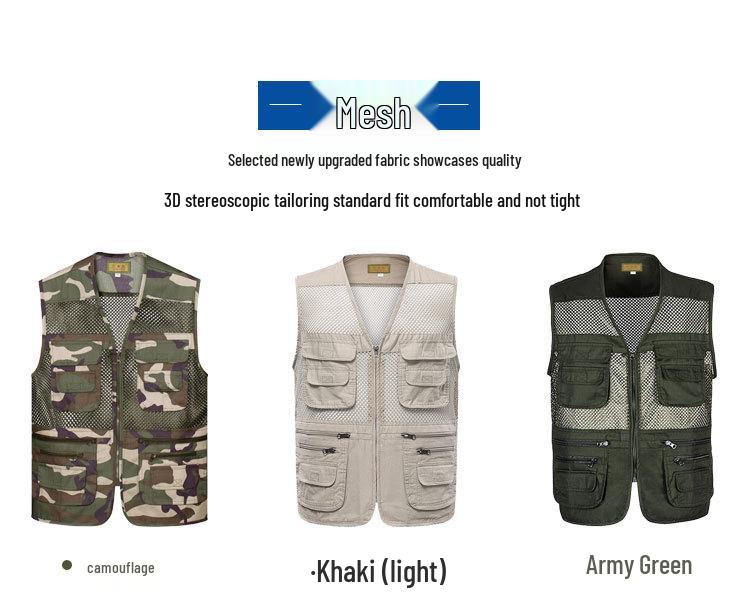 Atmungsaktive Herrenweste mit mehreren Taschen für Angeln und Fotografie - Übergröße, ärmellos, dünner Stil für mittelalte und ältere Männer.