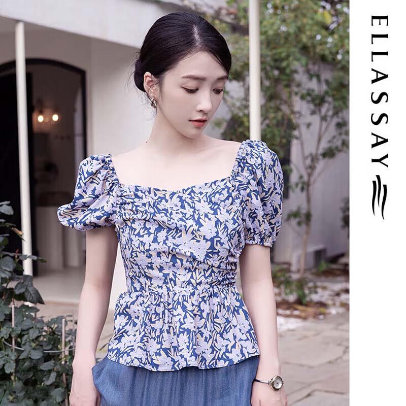 ELLASSAY Sweet Puff Sleeve Floral Blouse S