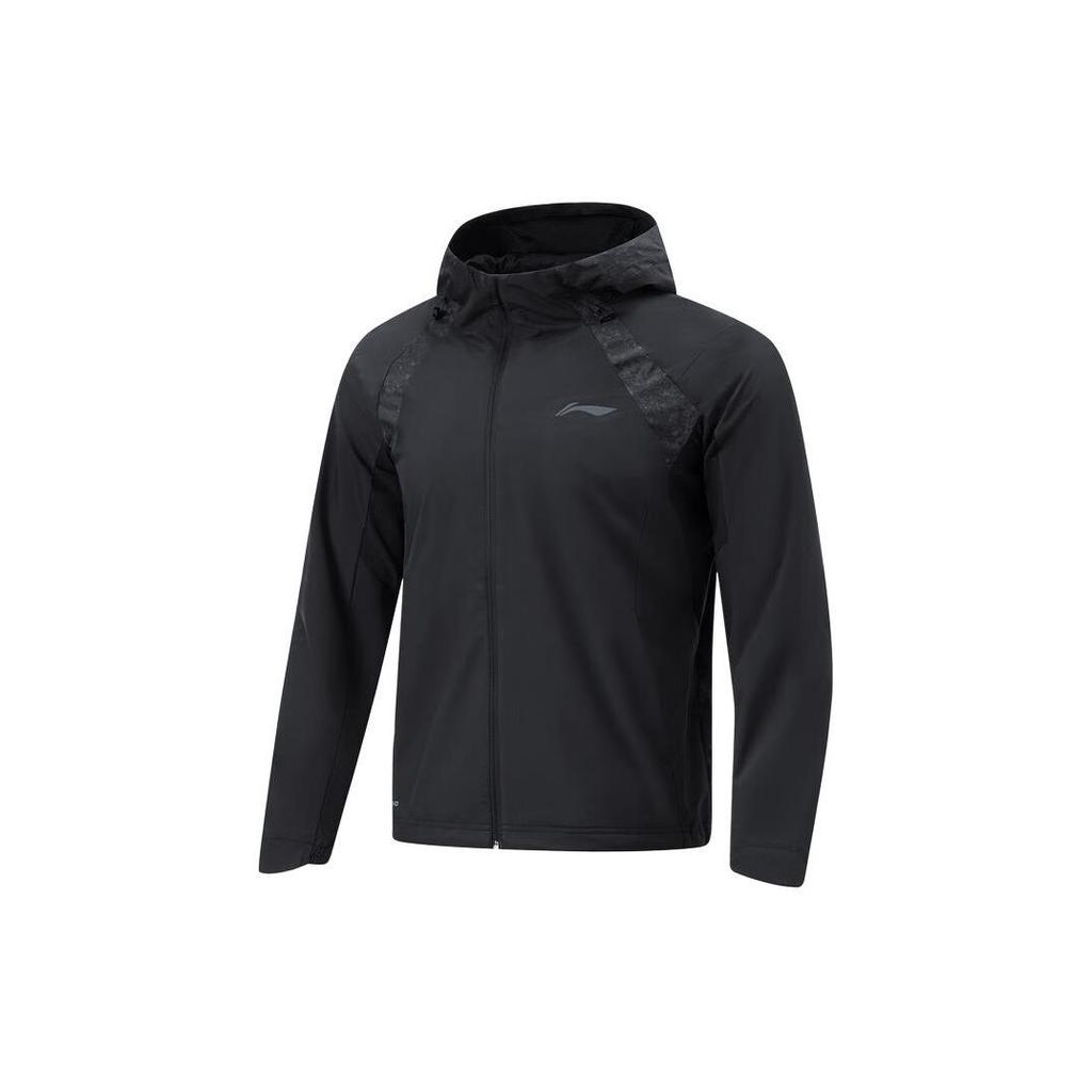 Li Ning Running Series Logo Print Windproof Water-Repellent Reflective Hooded Sports Jacket Men jackets Black AFDU047-1