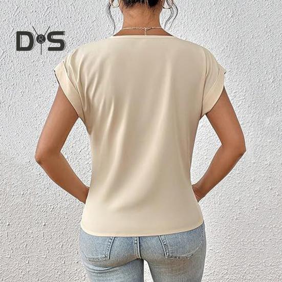 Summer Women Short Sleeve V Neck Shirts Solid Color Casual Breathable Top Versatile Fashion Blouse for Jeans Skirts