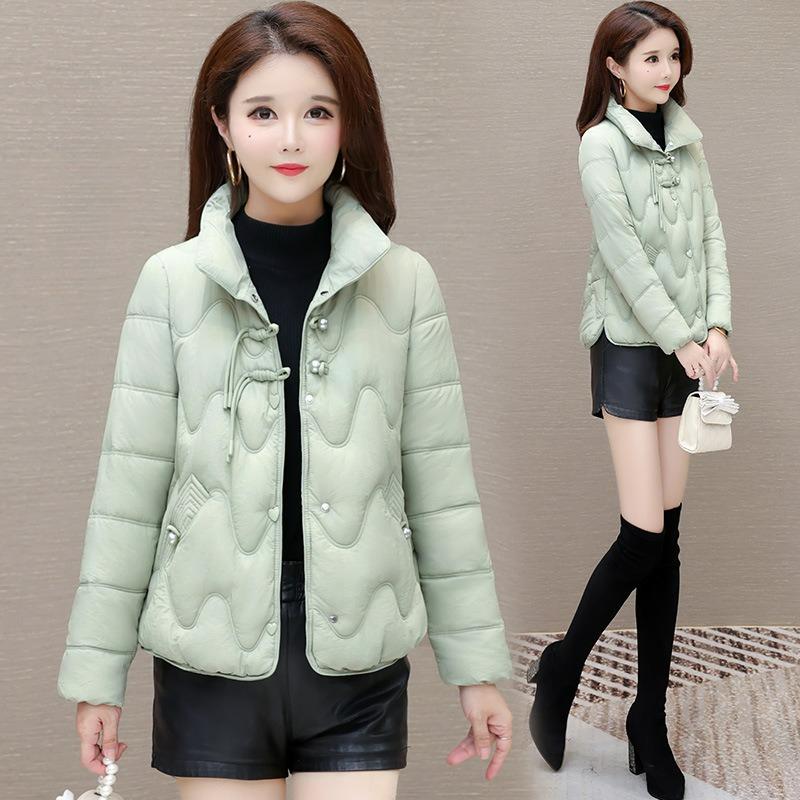 Elegant National Style Stand-up Collar Short Cotton Jacket Female Temperament New Chinese Style Disc Buckle Was Thin and Warm Fashion Loose Jacket