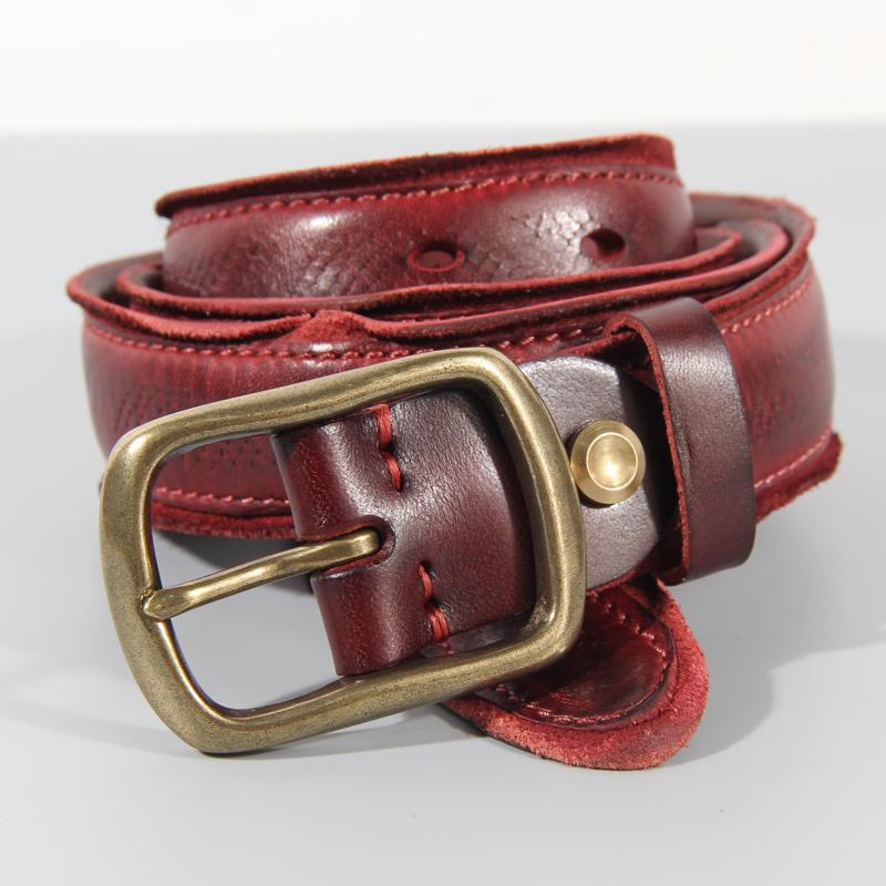 Herren Messing Dornschließe Gürtel Retro Leder Persönlichkeit Gürtel Erste Schicht Rindsleder Falte Herren Jeansgürtel Luxus Trend Designer Gürtel