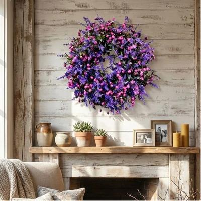 Plastic Artificial Lavender Wreath Simulated Plant Handmade Lavender Floral Wreath Faux Flowers Lifelike Front Gate Wreath