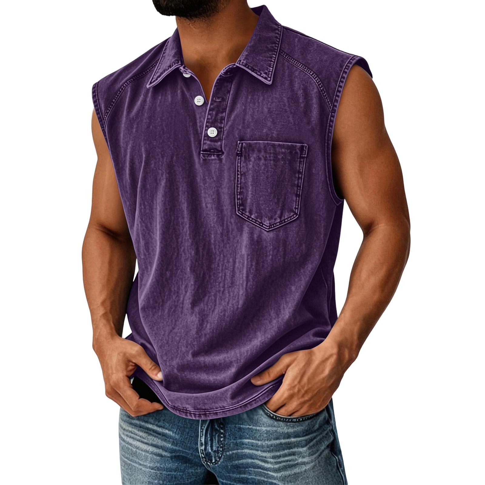 Men s Summer Color Pocket Sports Buttons Vest Men s Sports Casual Vest XL фиолетовый