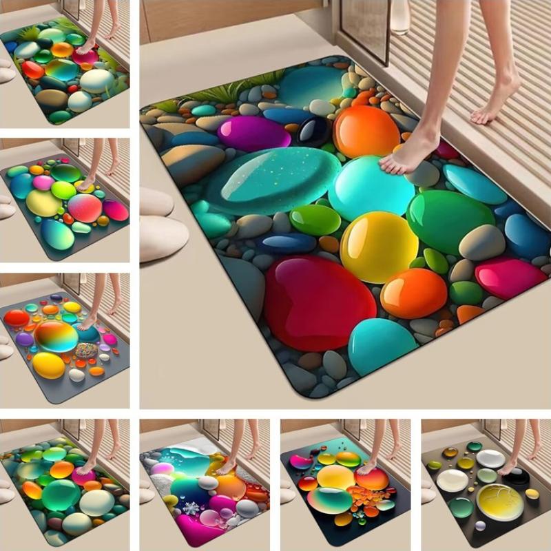 Glow Stone Pattern Floor Door Mat Water Absorbing Bathroom Door Mat, Diatomaceous Mud Kitchen Rug Quick Drying Non Slip Carpet