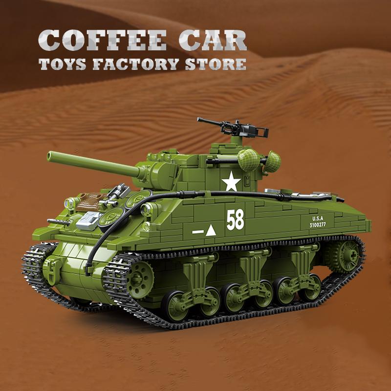 Non-Toxic M4A3 Medium Tank Building Blocks T34/76 Armored Cars Bricks Model Ww2 Classic Military Toys Adult Children Kids Christmas Gifts Diy