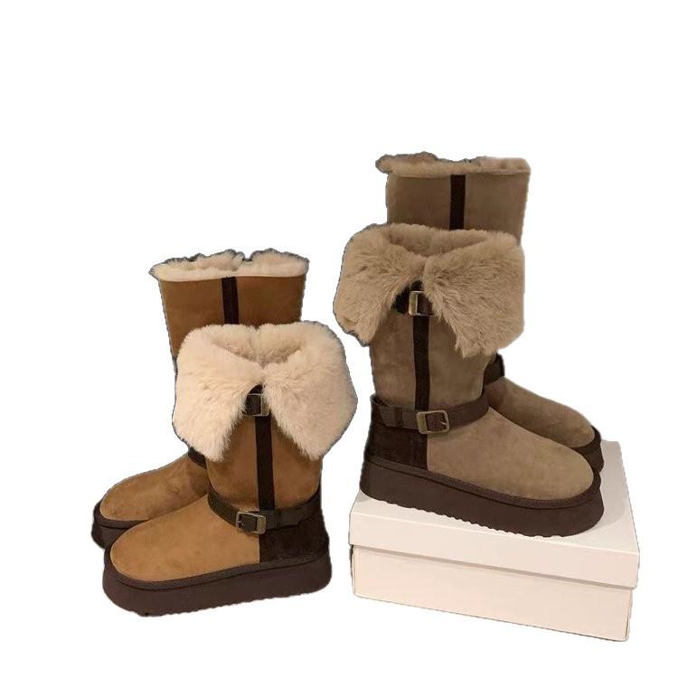 Northeast snow boots women's 2025 flanged thick-soled wool snow boots women's velvet winter long boots cotton shoes women