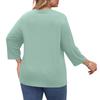 Women's Color Round Neck Plus Size Tops 3/4 Sleeves Elegant Shirt Tops