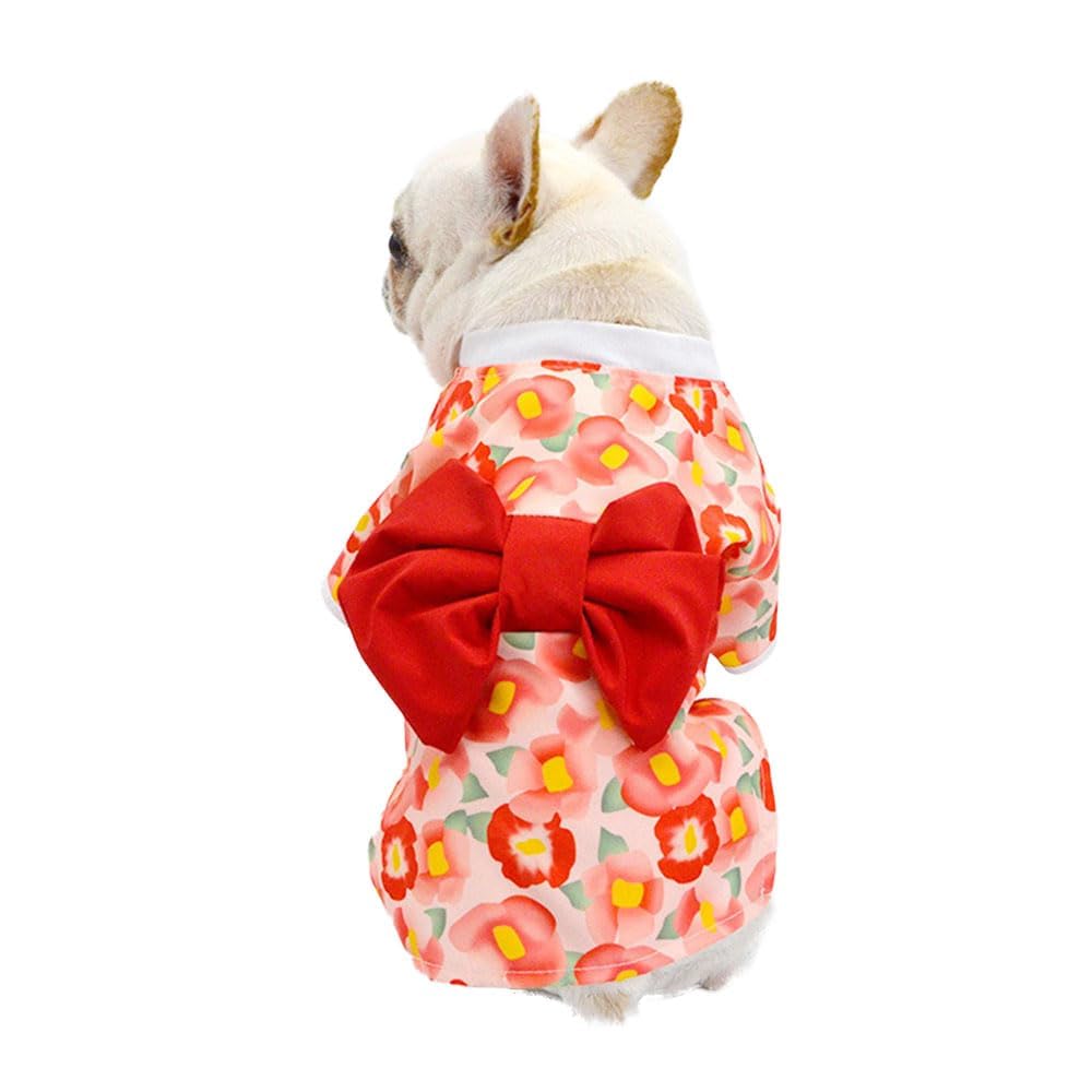 

zhendehenziyou Dog Size Cute Pet Yukata Dog Clothes for Cherry Blossom Bowknot for Small and Medium Pet Wear for Kimono for New Hot Fireworks