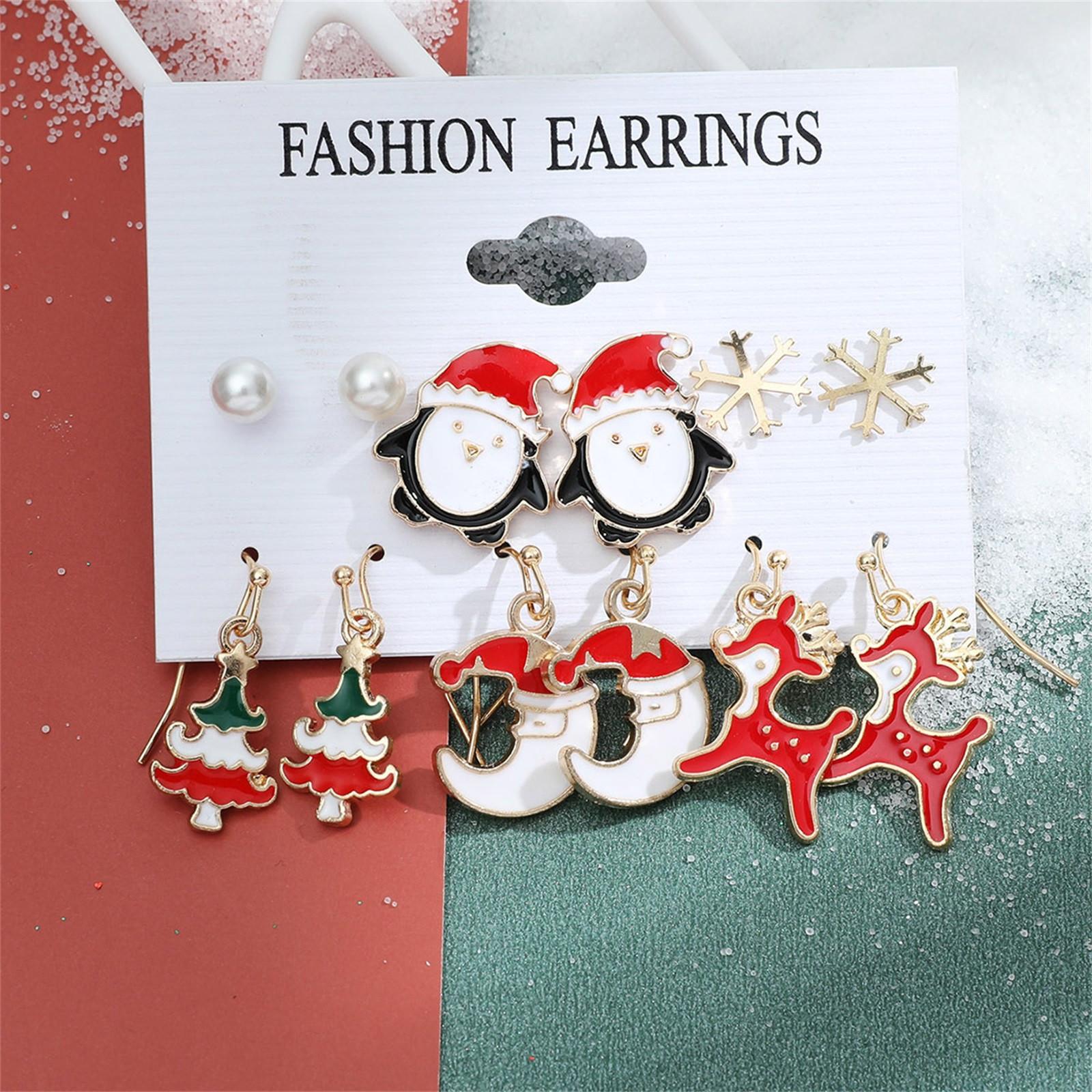 

Christmas Earrings Set Snowflake Bell Candy Cane Reindeer Stocking Snowman Studs and Dangle Earrings Holiday Jewelry Gift One Size