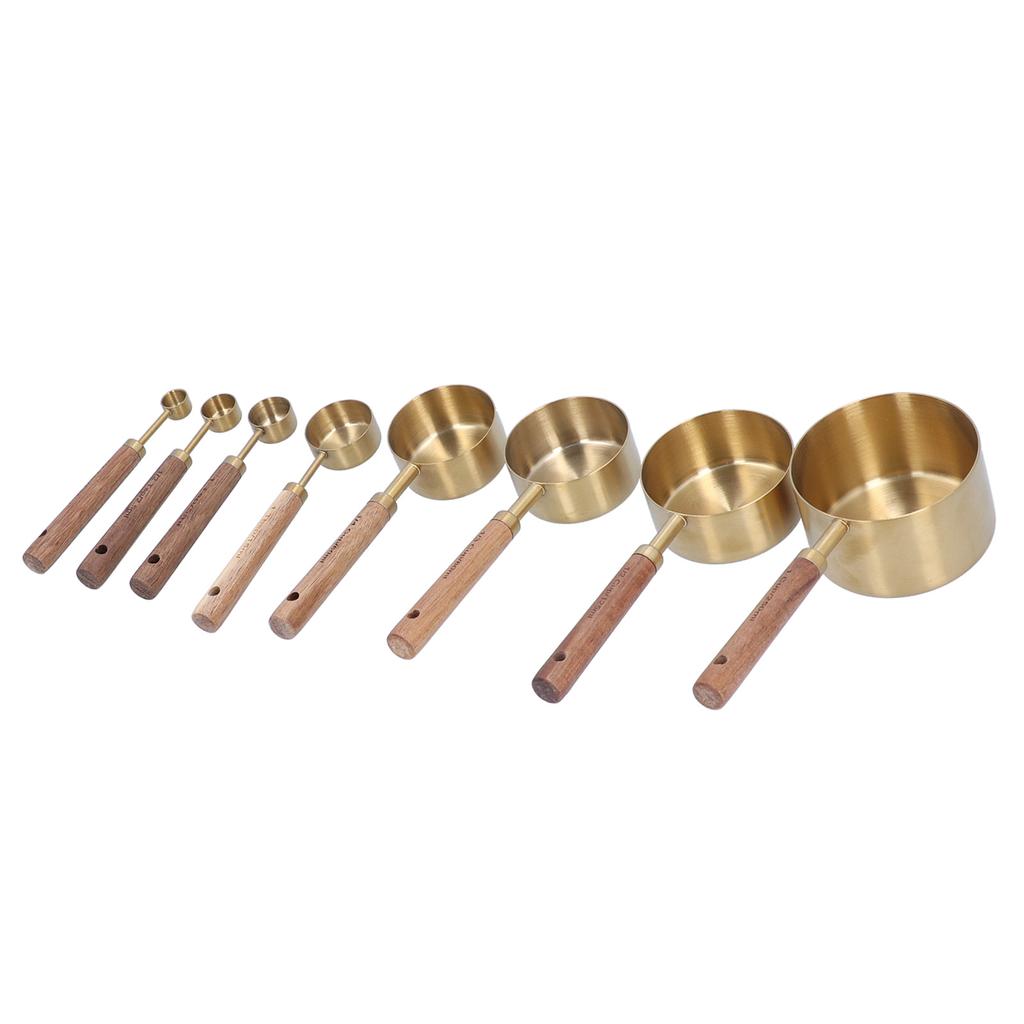 8Pcs Stainless Steel Measuring Cup with Wooden Handle Bartending Scale Measuring Spoon Baking Tool