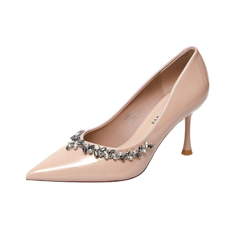 G860-13 French 2025 new professional high heels women's thin heels sexy rhinestone chain shallow temperament single shoes