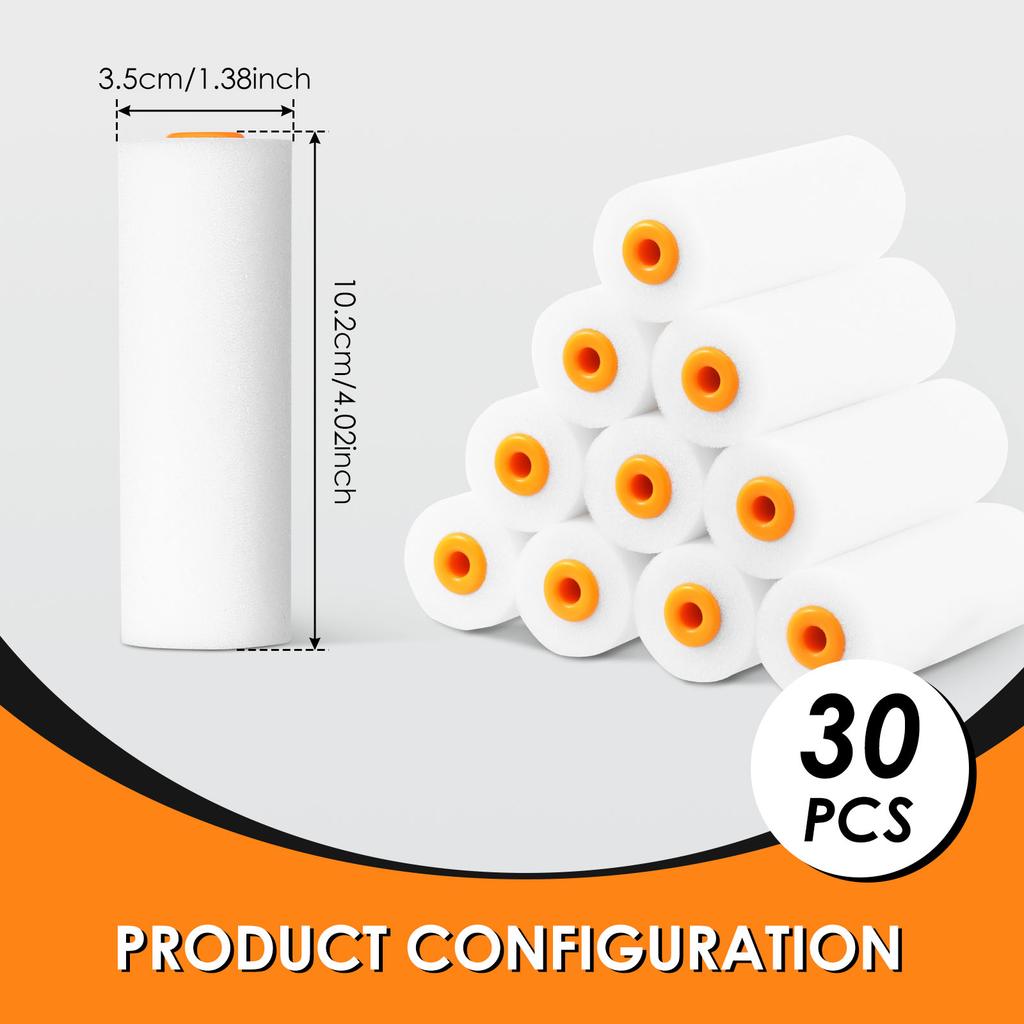 30Pcs Foam Cupboard Paint Roller Cover Versatile High Density Mini Paint Roller Cover With Standard Interface for Wall Ceiling