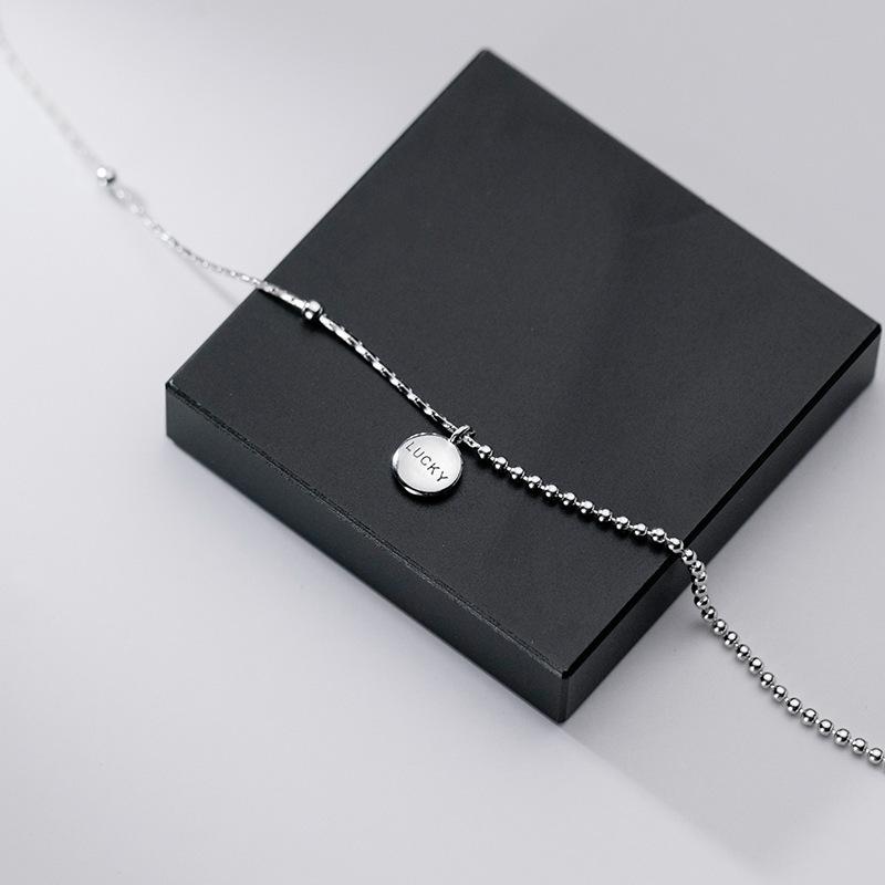 Fashion Simple 925 Sterling Silver Snake Chain Round Lucky Letter Charm Anklet Foot Jewelry for Women Girls