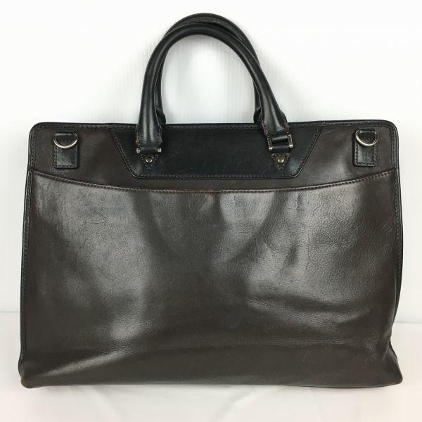 TAKEO KIKUCHI All Leather Briefcase Business Bag Dark Brown with Divider(USED)