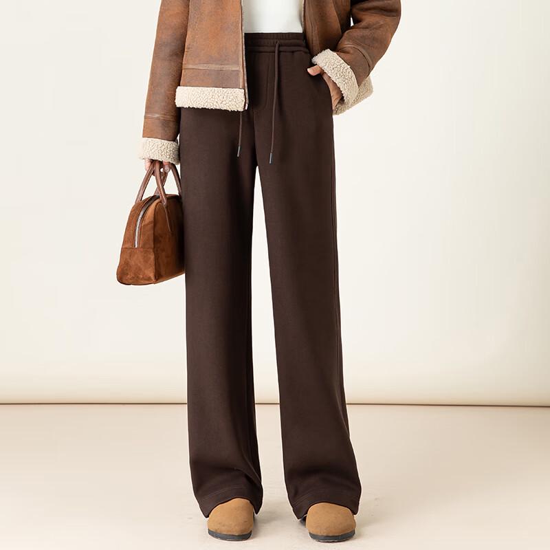 Fanzhen Women's Fleece Lined High-Waist Wide-Leg Pants
