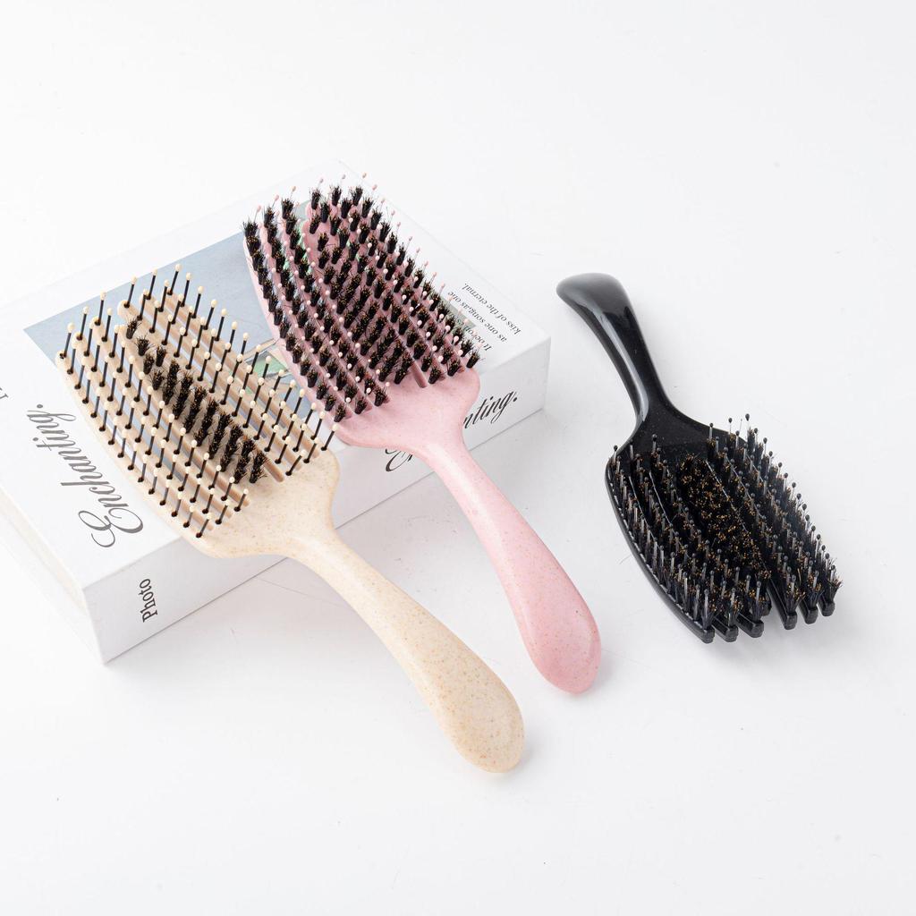 Pig Bristle Fluffy Styling Six-Claw Straightening Hollow Rib Massage Comb