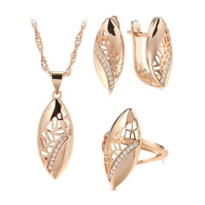 Trendy Etnische Bruid Bruiloft Sieraden Sets Goud Met Glanzende Zirkoon Ketting Oorbellen Ringen Luxe Vrouwen Sieraden
