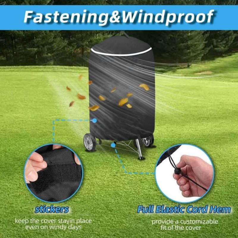 Practical Round BBQ Grills Cover Ultraviolets Resistant Tearproof With Portable Handle And Bottom Foot Sleeves