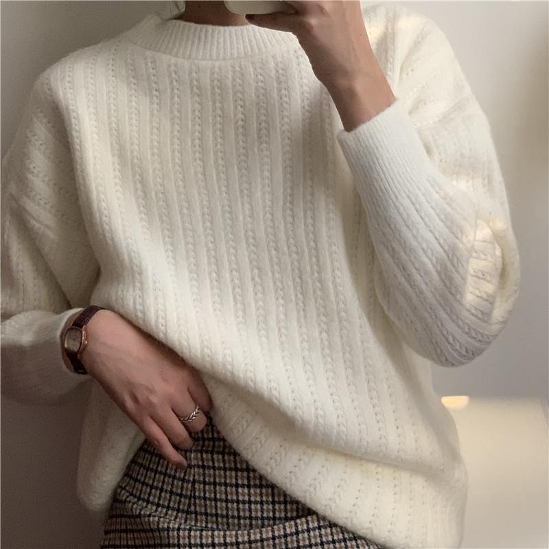 

Нежный стиль осенью и зимой, свободный вязаный свитер с длинными рукавами, женский свитер, женский стиль, однотонный свитер S белый