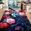 Peacock and Flowers 3D Rug for Bedroom Decor, Vibrant Peafowl Art Carpet, Luxury Interior Design Elements Skid Resistant Carpet